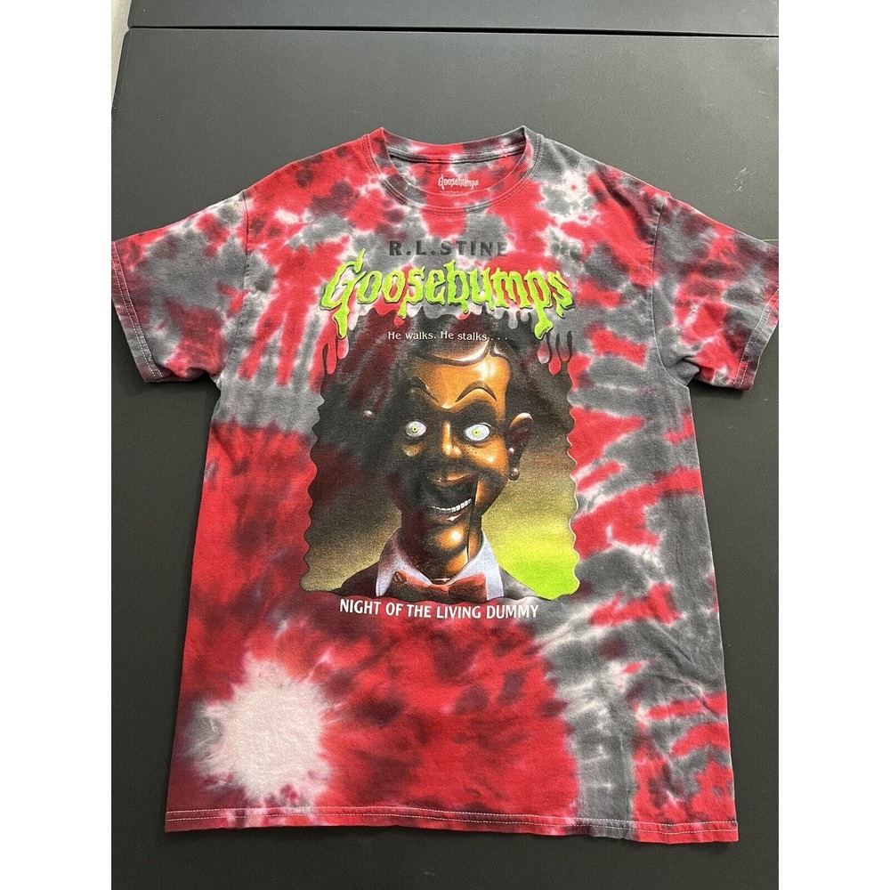 Goosebumps Small Mens T Shirt Red Tie Dye RL Stine Night Of The Living Dummy